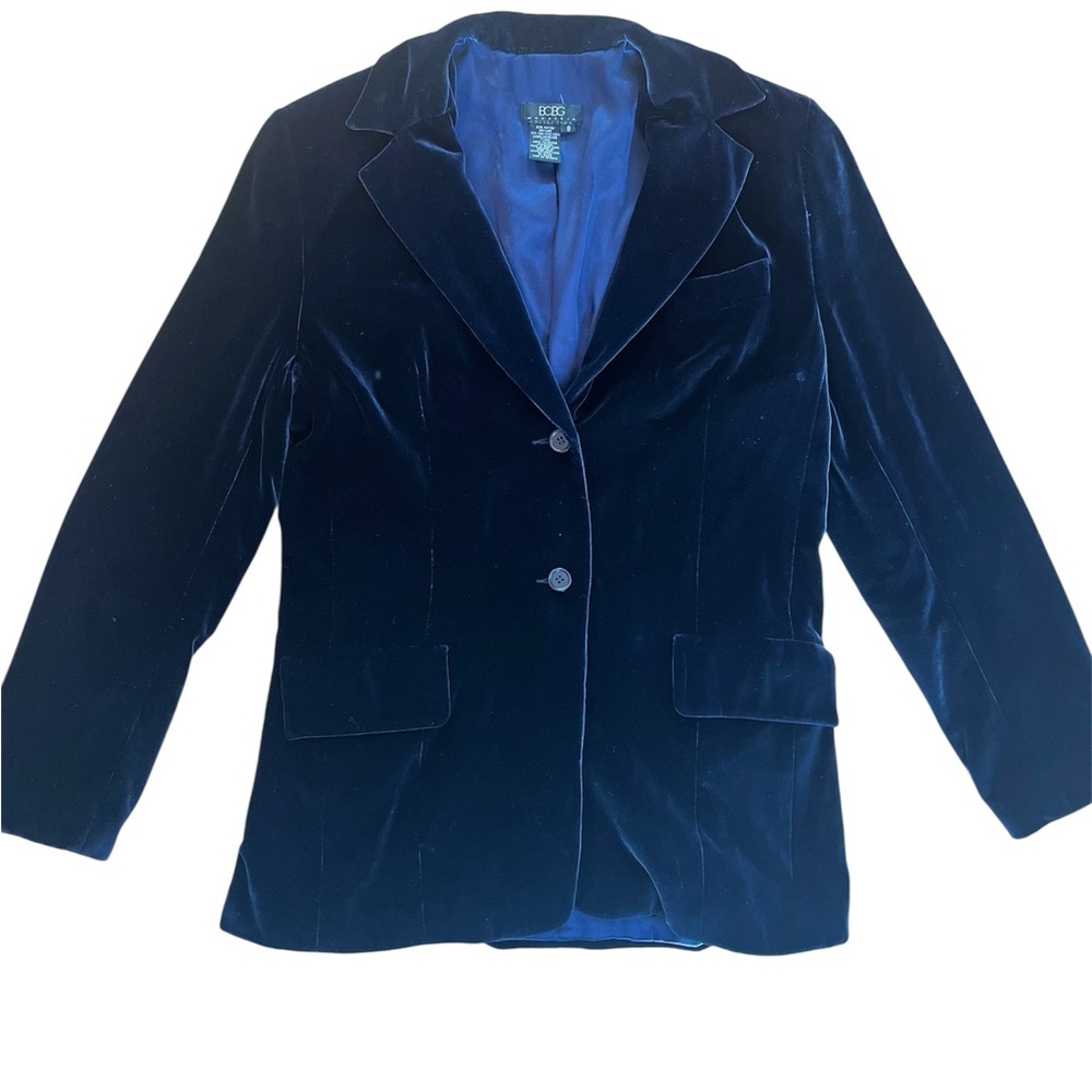 Vintage 90s Silk Blend BCBG MaxAzria Velvet Single Breasted Patch Pocket Blazer